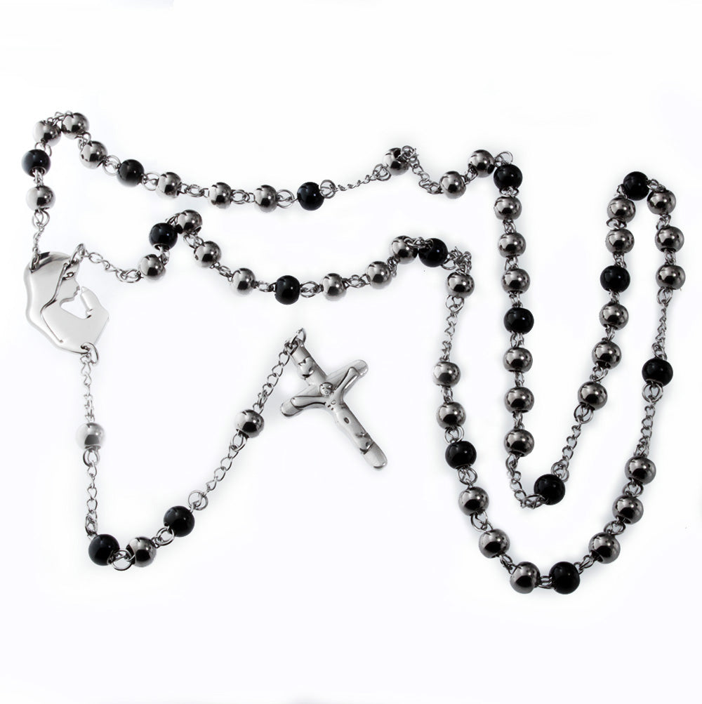 Mens Rosary Beads Pray  Stainless Steel Necklace