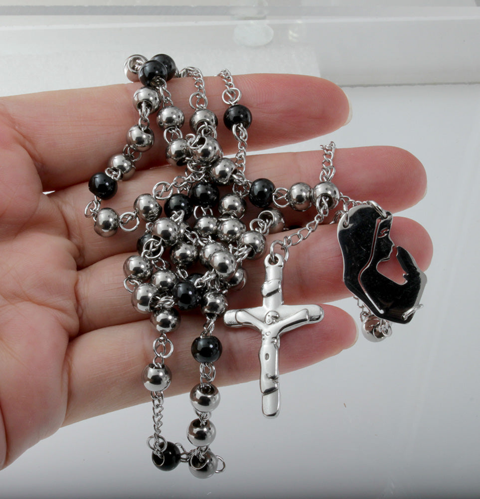 Mens Rosary Beads Pray  Stainless Steel Necklace