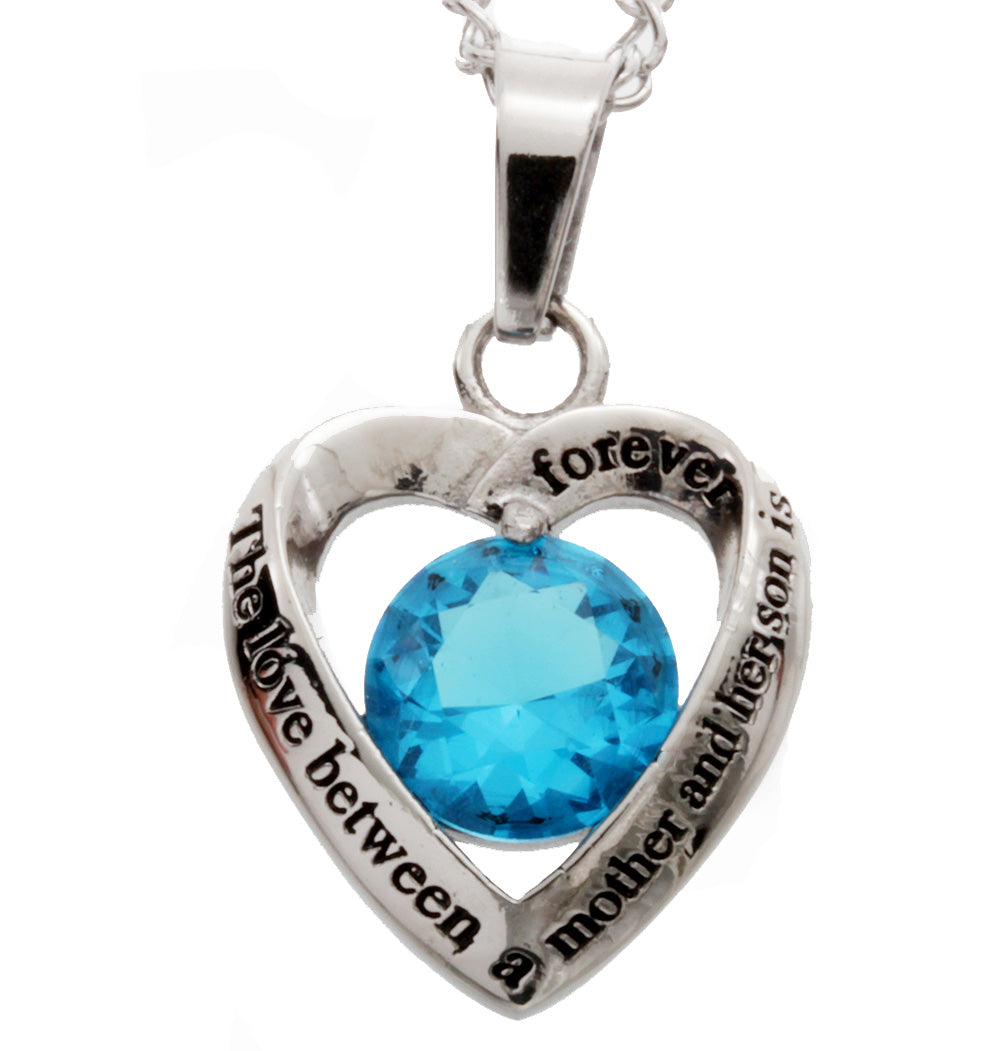 Mother or Mother in Law Pendant<br>Aqua Blue Glass Crystal Heart Pendant