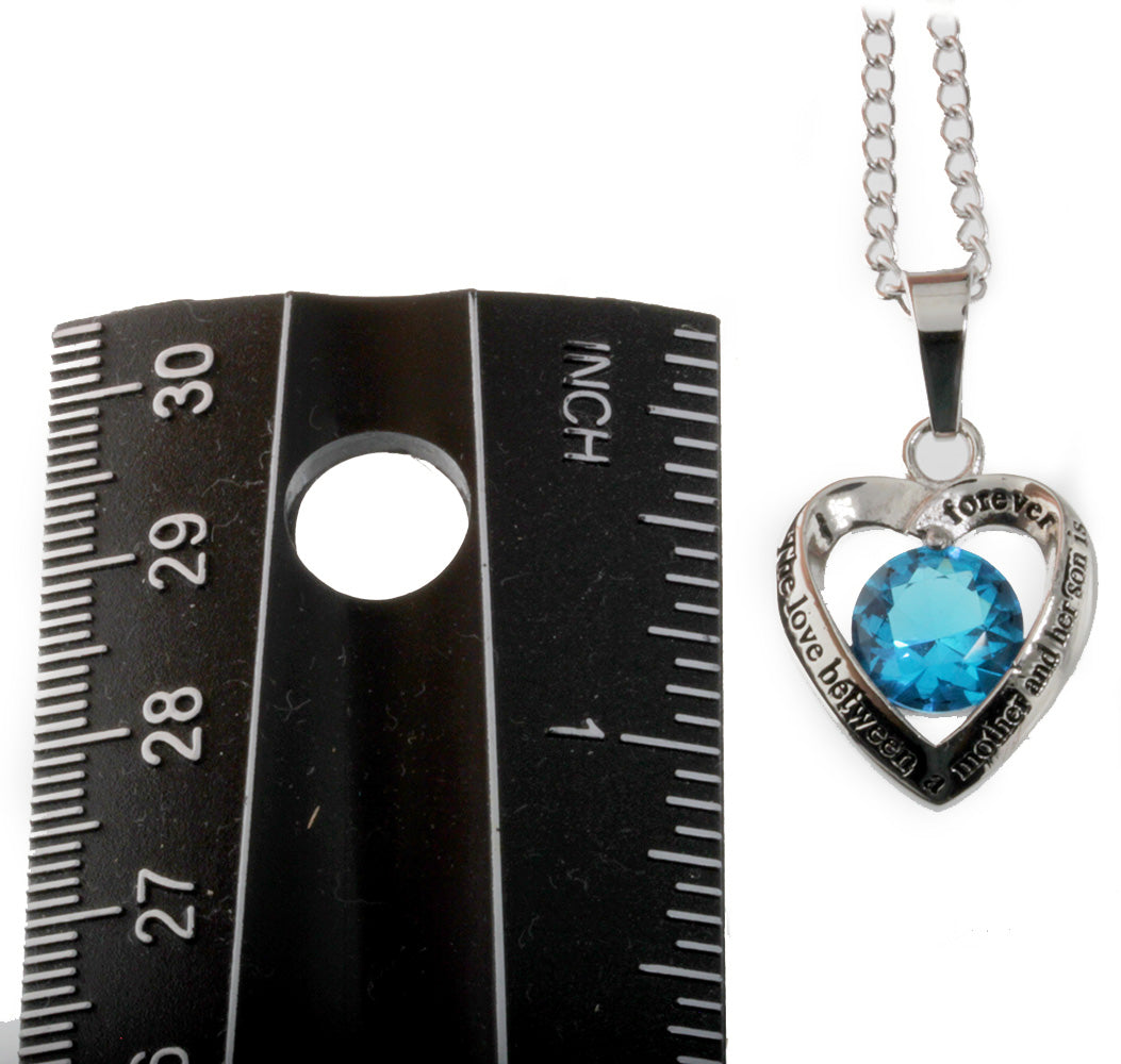 Mother or Mother in Law Pendant<br>Aqua Blue Glass Crystal Heart Pendant