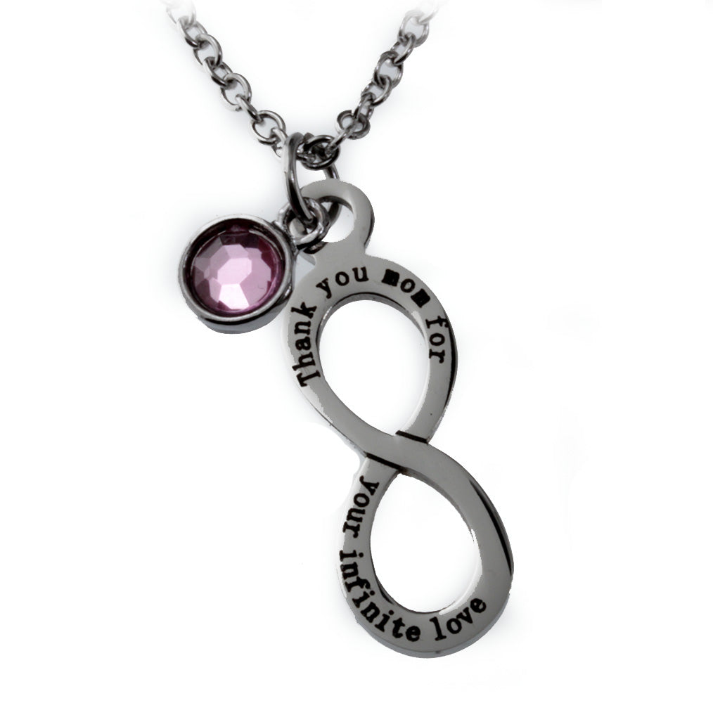 Mother's Infinity Love Necklace with Pink Crystal