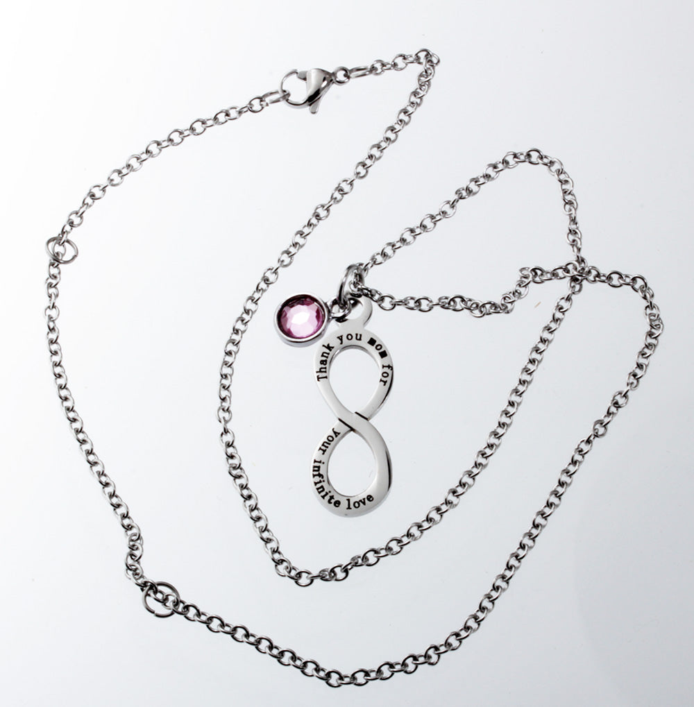 Mother's Infinity Love Necklace with Pink Crystal