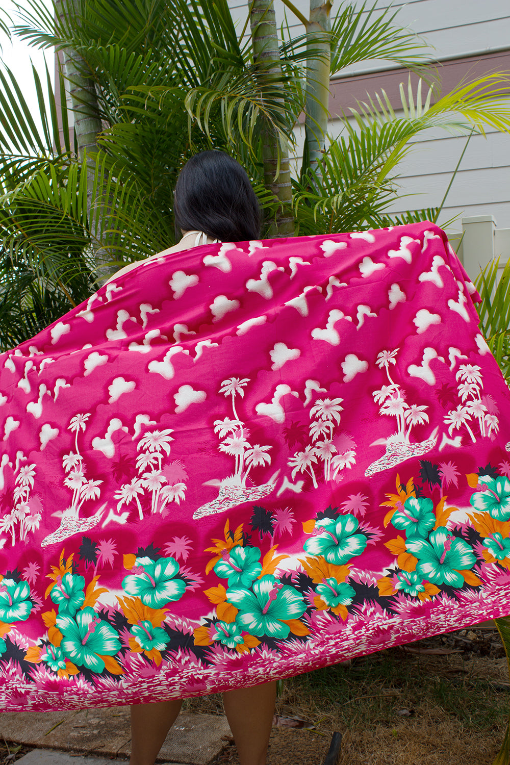 Large Pareo Sarong - Pink Hibiscus Flower