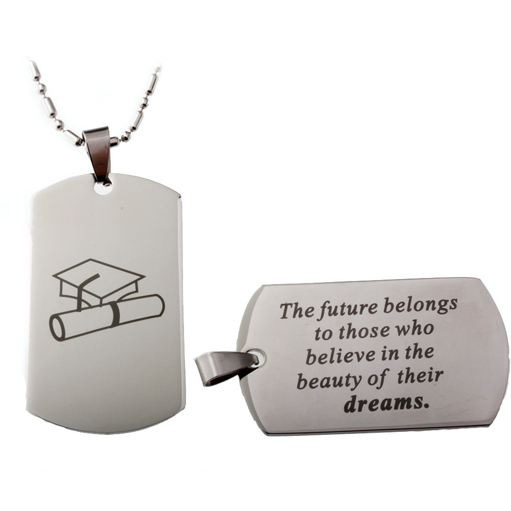 Diploma, Cap, Hand Stamped Dog Tag Graduation Pendant