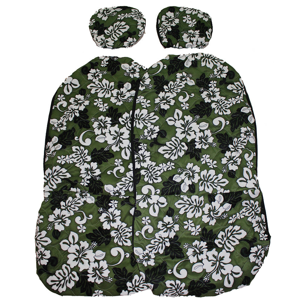 Separated Headrest<br>Hawaii car seat cover<br>16 Green / white flower(quilted)