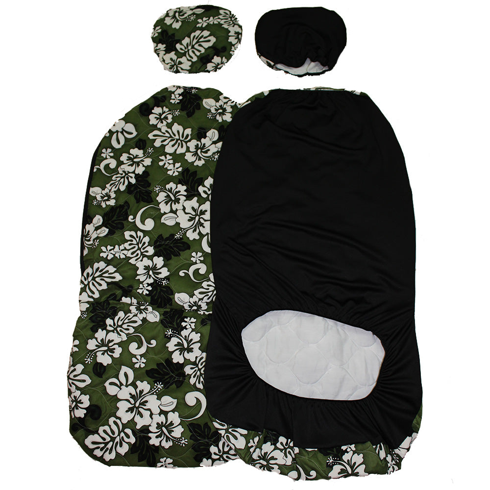 Separated Headrest<br>Hawaii car seat cover<br>16 Green / white flower(quilted)