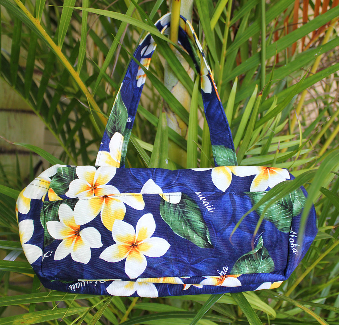 short shoulder tote bag<br>Blue plumeria