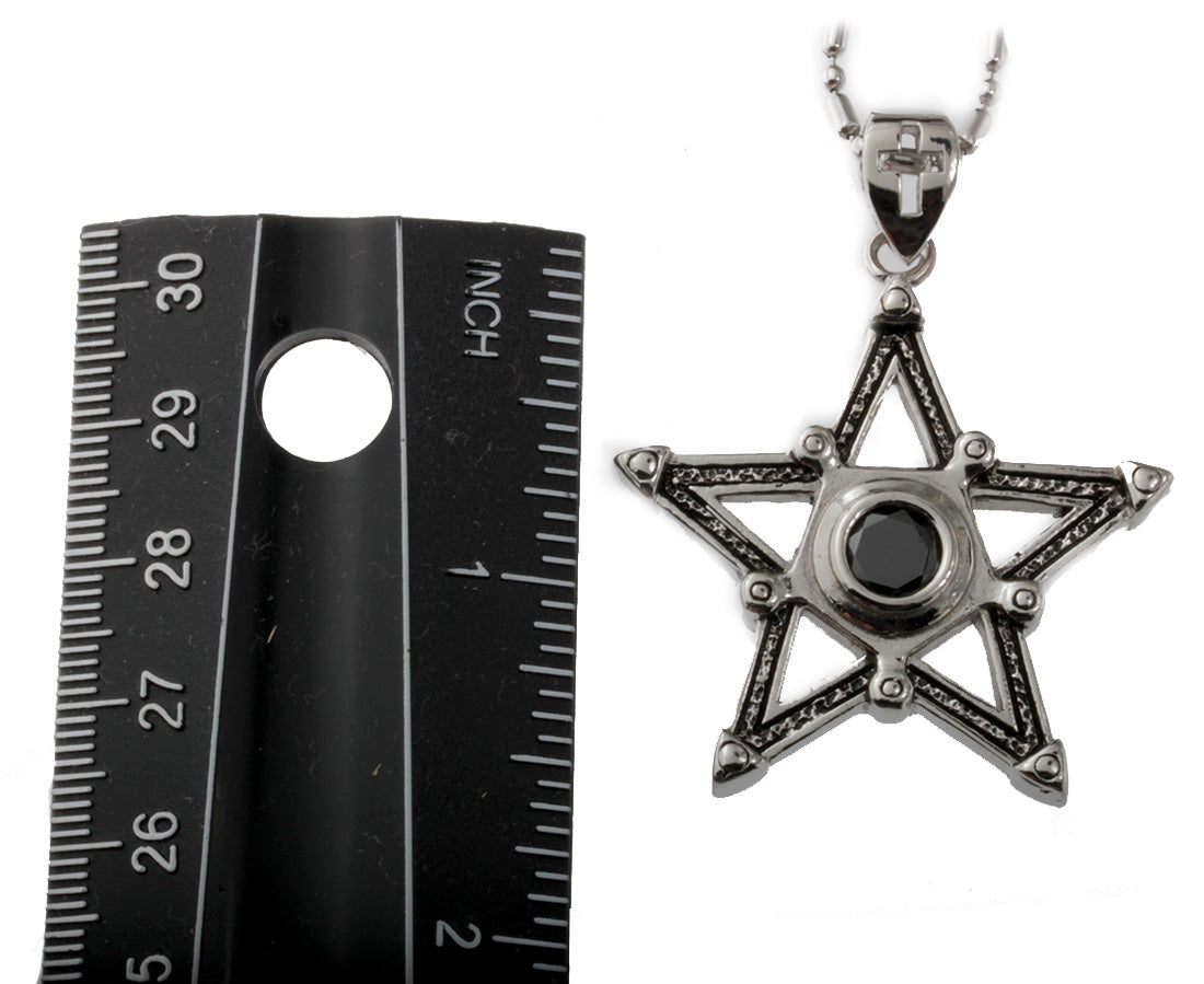 The Five Pointed Star With Black Crystal<br> Pendant Necklace