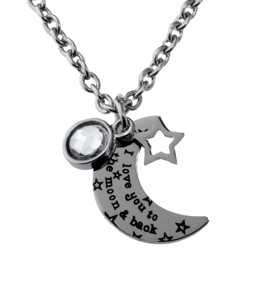 White Crystal Charm Star and Moon Necklace