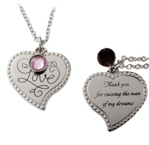 Mother in Law Love Heart Pendant Necklace with Pink Charm