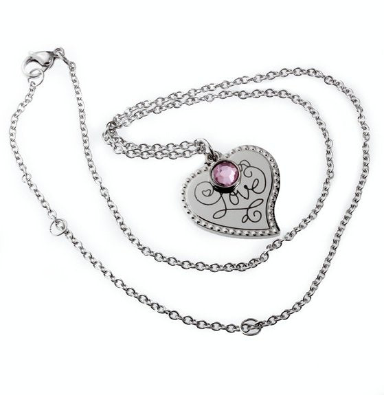 Mother in Law Love Heart Pendant Necklace with Pink Charm