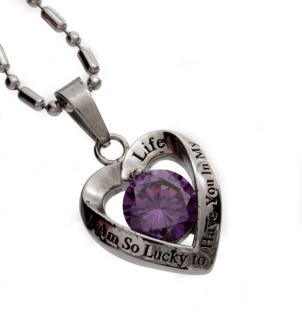 Women Purple Crystal Heart Pendant with Purple Crystal