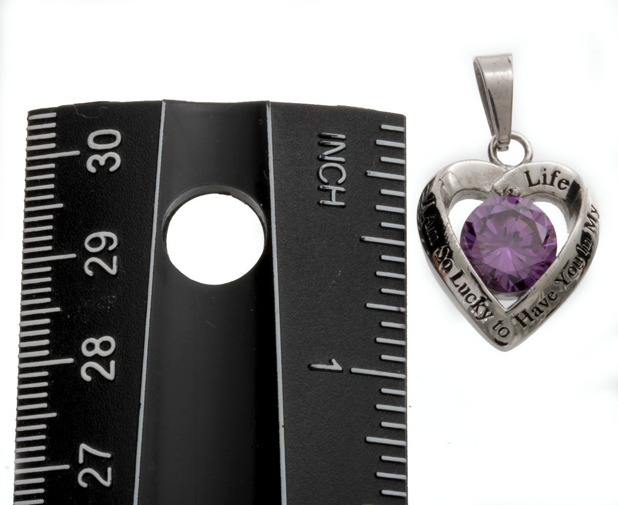 Women Purple Crystal Heart Pendant with Purple Crystal